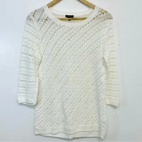 Talbots Sweater Woman MP White Loose Knit Tunic 3/4 Sleeve Beachy Coastal Office - Picture 1 of 10